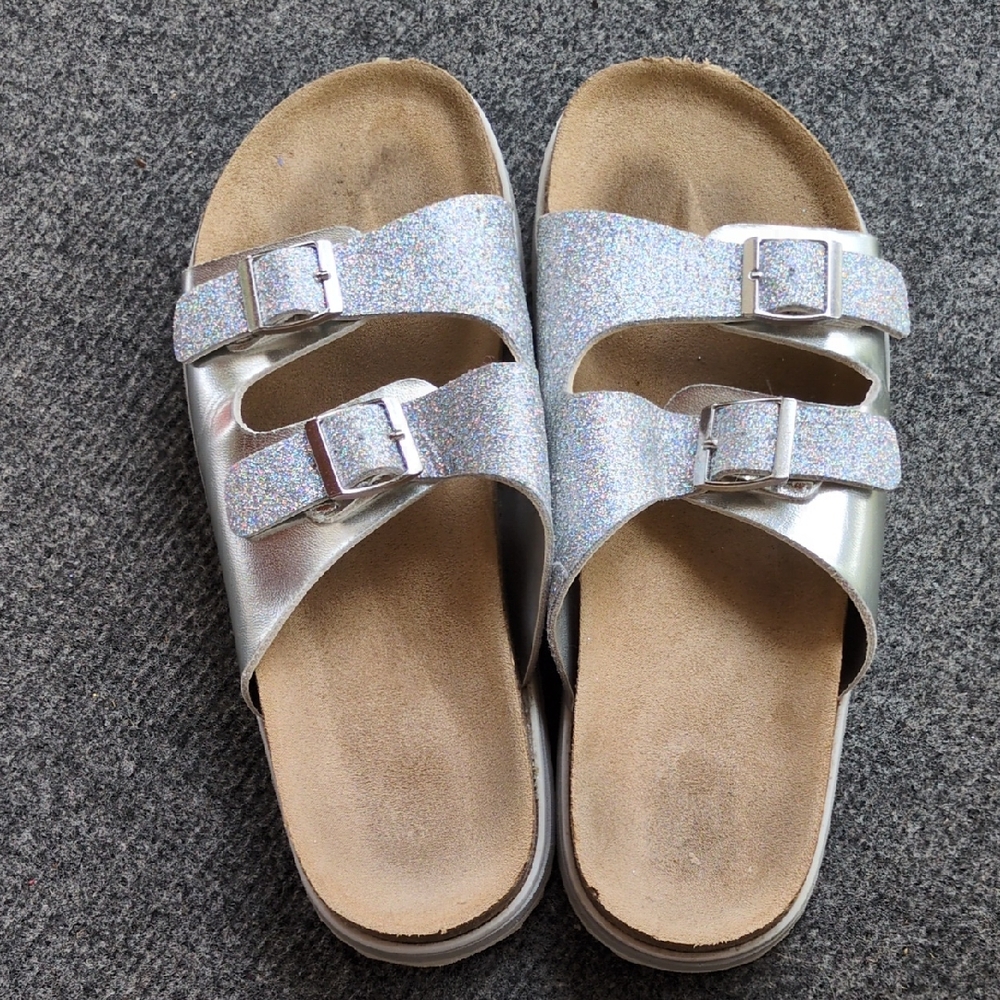 Justice Silver Glitter Sandals with Adjustable Straps